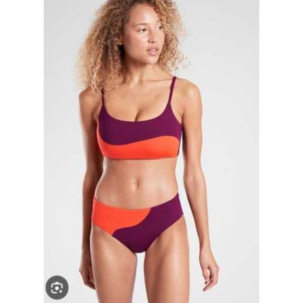 Athleta Bikini Set Medium Red Purple Colorblock Swimsuit Beach Vacation